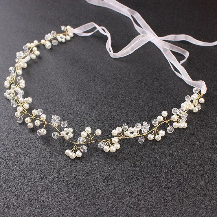 Πέρλα Κρυστάλλινο Λουλούδι Γυναικεία Στεφάνι Νυφικού Γάμου Νύφη Γιρλάντα Κεφαλή στεφάνι Κορδέλες κεφαλής Κοσμήματα για τα μαλλιά