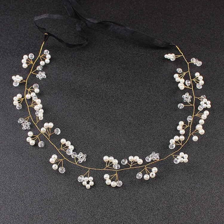 Πέρλα Κρυστάλλινο Λουλούδι Γυναικεία Στεφάνι Νυφικού Γάμου Νύφη Γιρλάντα Κεφαλή στεφάνι Κορδέλες κεφαλής Κοσμήματα για τα μαλλιά