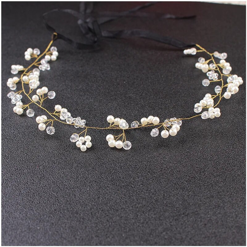Πέρλα Κρυστάλλινο Λουλούδι Γυναικεία Στεφάνι Νυφικού Γάμου Νύφη Γιρλάντα Κεφαλή στεφάνι Κορδέλες κεφαλής Κοσμήματα για τα μαλλιά