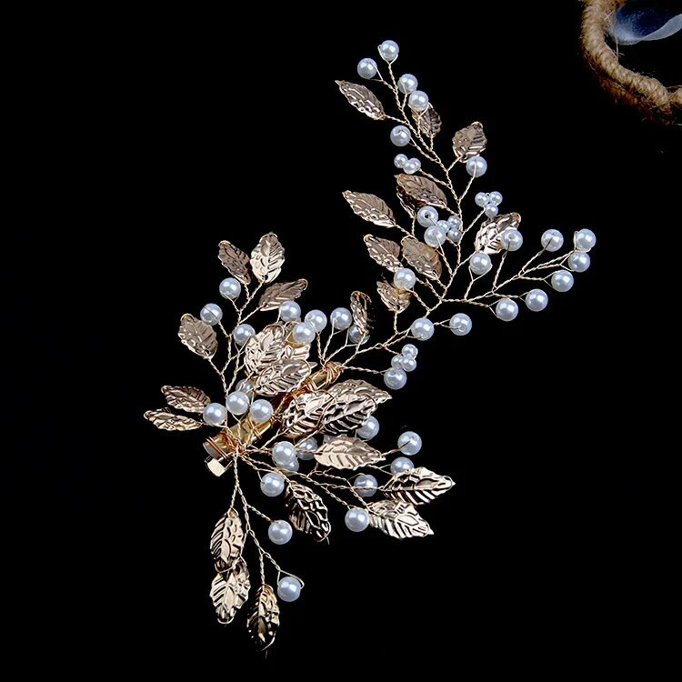 Rhinestone Peal Ukosnica za mladenke Zlatna legura Ukras za glavu Vjenčana kopča za glavu Dodaci za kosu Nakit Pokrivala za glavu mladenke za zabavu