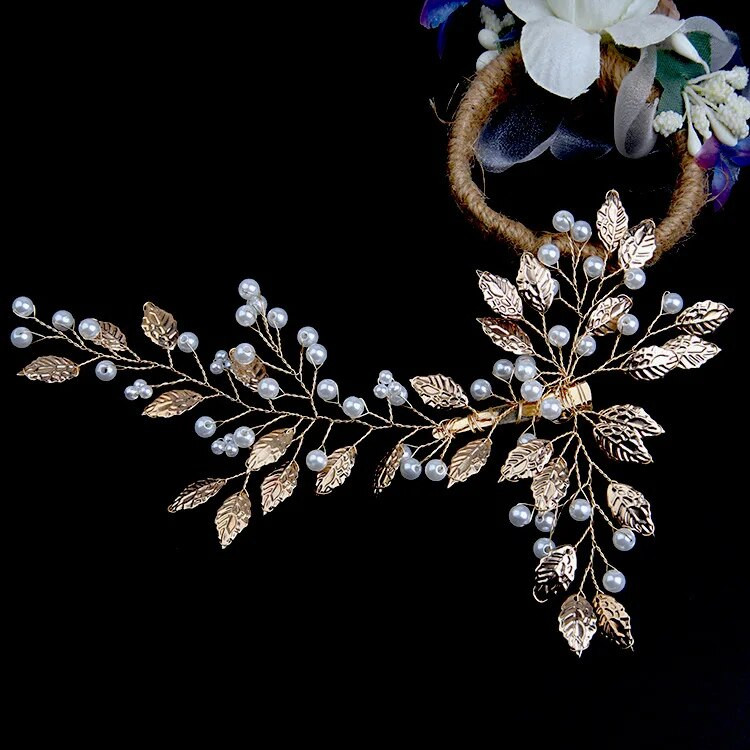 Rhinestone Peal Ukosnica za mladenke Zlatna legura Ukras za glavu Vjenčana kopča za glavu Dodaci za kosu Nakit Pokrivala za glavu mladenke za zabavu