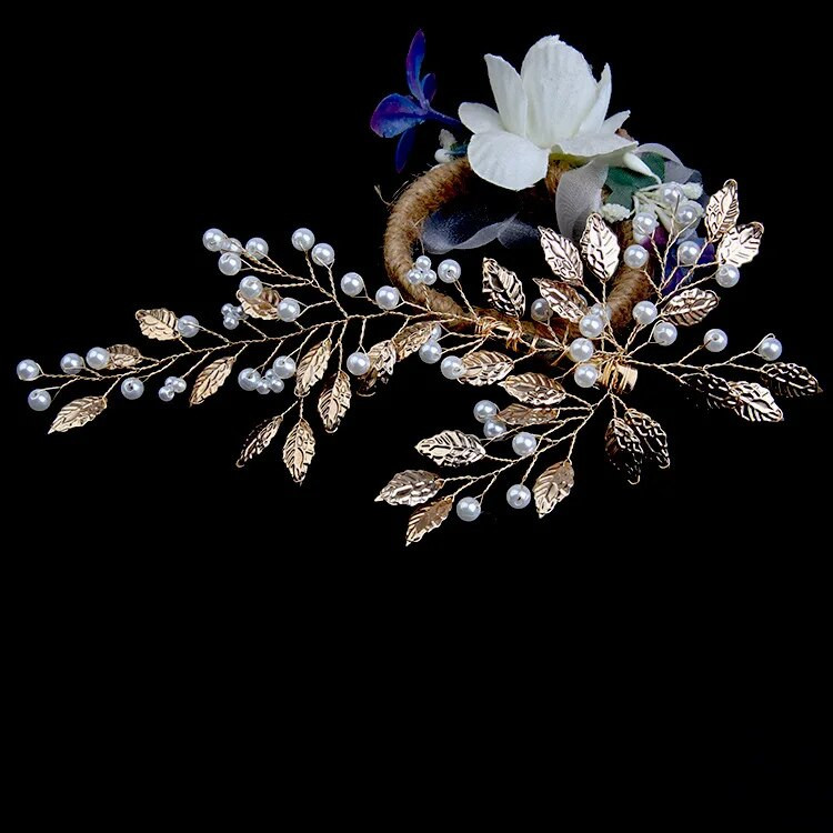 Rhinestone Peal Ukosnica za mladenke Zlatna legura Ukras za glavu Vjenčana kopča za glavu Dodaci za kosu Nakit Pokrivala za glavu mladenke za zabavu