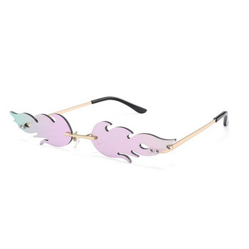2023 Луксозни модни слънчеви очила Fire Flame Дамски слънчеви очила без рамки с вълна Метални абажури за ретро дамски огледални очила UV400