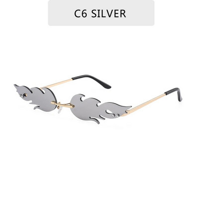 2023 Luxury Fashion Fire Flame Γυναικεία γυαλιά ηλίου Rimless Wave γυαλιά ηλίου Μεταλλικές αποχρώσεις για Vintage γυναικεία γυαλιά καθρέφτη UV400