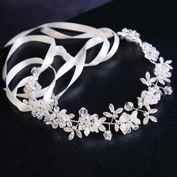 Дамска бяла ръчно изработена перлена кристална лента за глава Кристална глава Булчинска сватбена рокля Венец за глава Аксесоари за коса