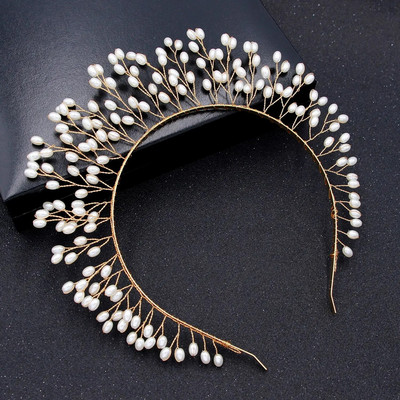 Käsitsi valmistatud pärlitest metallist lehest pruudi pulmapael Kristallpeakatted pulmajuukseaksessuaarid Käsitsi valmistatud lillepärl