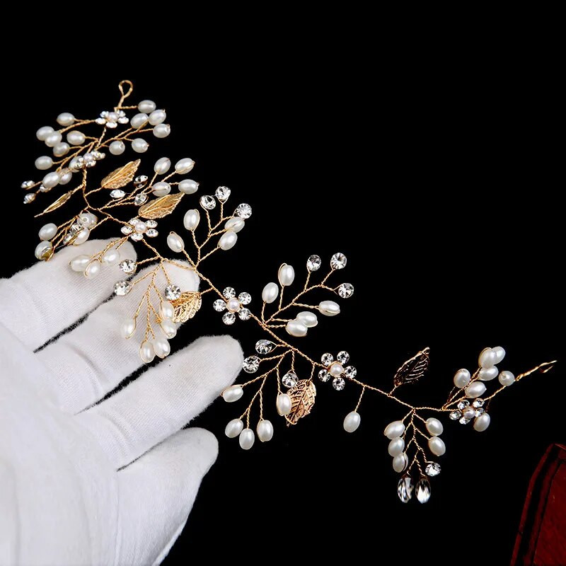 Mood Pruudi pulmapärl Aolly Leaf HairBand Juukseaksessuaarid naistele Valge lillega peakate pruudi juuksekaunistused ehted