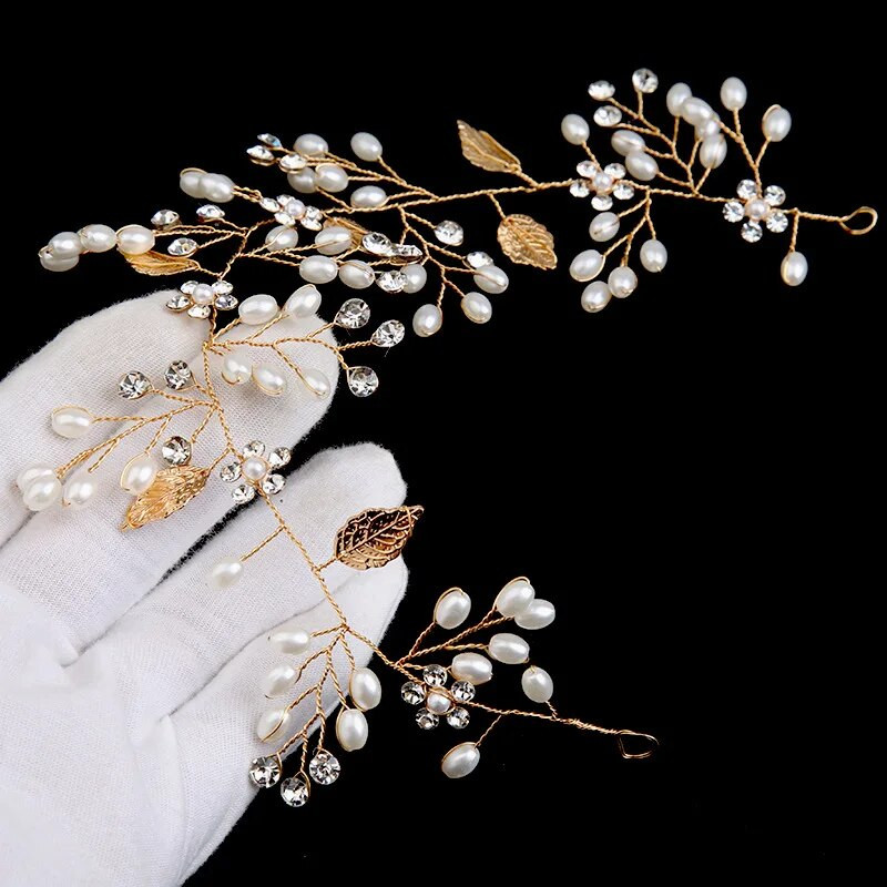 Mood Pruudi pulmapärl Aolly Leaf HairBand Juukseaksessuaarid naistele Valge lillega peakate pruudi juuksekaunistused ehted