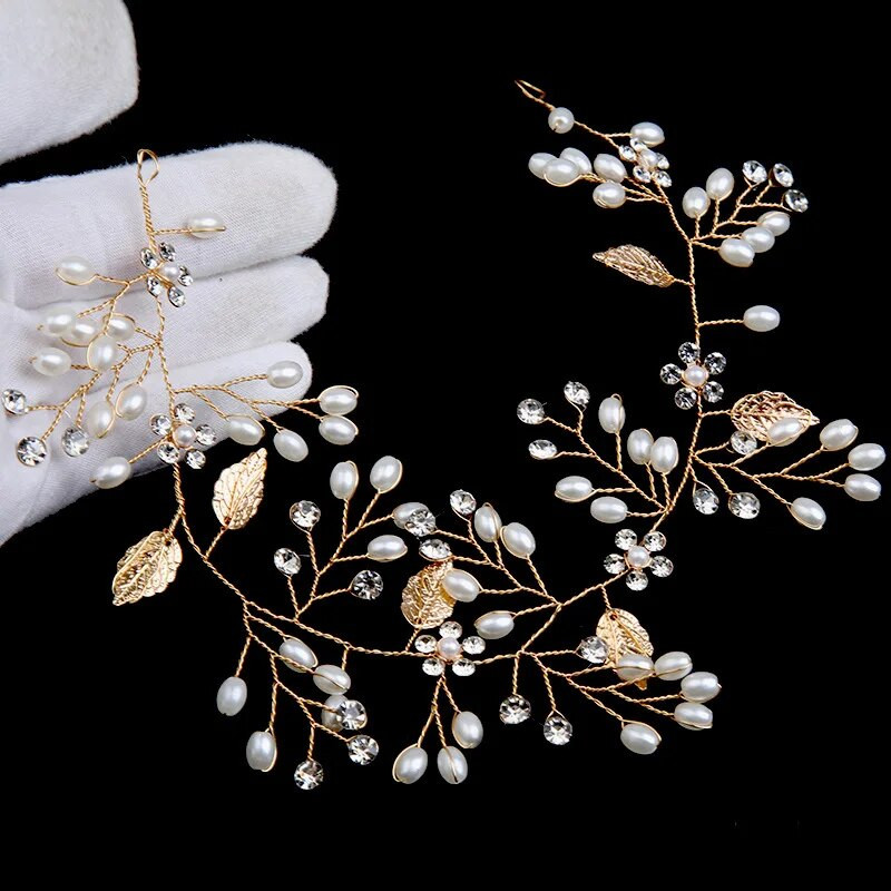 Mood Pruudi pulmapärl Aolly Leaf HairBand Juukseaksessuaarid naistele Valge lillega peakate pruudi juuksekaunistused ehted