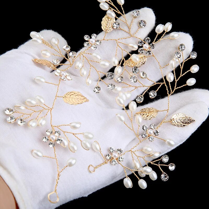 Mood Pruudi pulmapärl Aolly Leaf HairBand Juukseaksessuaarid naistele Valge lillega peakate pruudi juuksekaunistused ehted