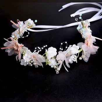 Кристална перлена лента за коса Булчински цветен венец Корона Сватбена рокля Шапки Детски венец Аксесоари за глава