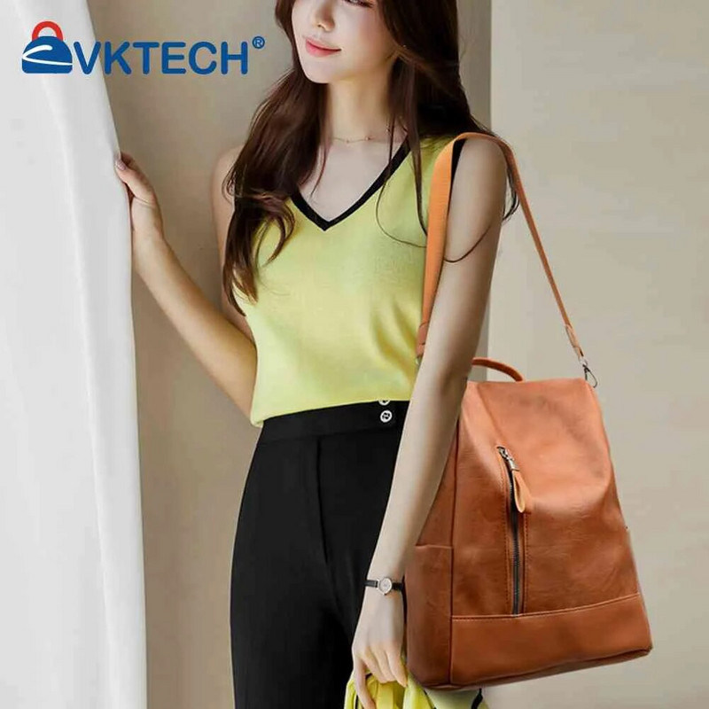 Μόδα δερμάτινο σακίδιο πλάτης για γυναίκες Εφηβική φοιτήτρια Σχολικές τσάντες ώμου ρετρό μαλακές PU College Αντικλεπτικά Σακίδιο ταξιδιού