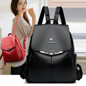 Висококачествена кожена дамска раница Ученически чанти с голям капацитет за тийнейджърки Пътна раница против кражба Чанта през рамо Mochila