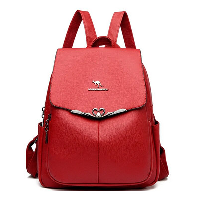 Висококачествена кожена дамска раница Ученически чанти с голям капацитет за тийнейджърки Пътна раница против кражба Чанта през рамо Mochila