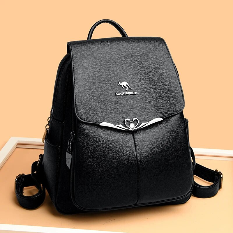 Висококачествена кожена дамска раница Ученически чанти с голям капацитет за тийнейджърки Пътна раница против кражба Чанта през рамо Mochila