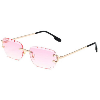Висококачествени слънчеви очила с диамантено изрязване без рамки с найлонови лещи UV400 Модни очила с квадратни метални крака за мъже, жени