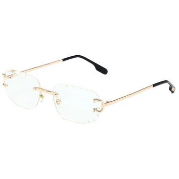 Висококачествени слънчеви очила с диамантено изрязване без рамки с найлонови лещи UV400 Модни очила с квадратни метални крака за мъже, жени