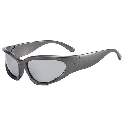 Модни слънчеви очила Wrap Around Cyber Y2K Дамски сребърни овални нюанси Спортни колоездене Слънчеви очила Естетични очила за мъже на открито