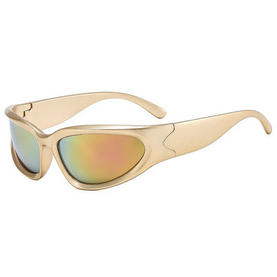 Модни слънчеви очила Wrap Around Cyber Y2K Дамски сребърни овални нюанси Спортни колоездене Слънчеви очила Естетични очила за мъже на открито