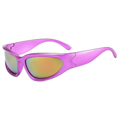 Модни слънчеви очила Wrap Around Cyber Y2K Дамски сребърни овални нюанси Спортни колоездене Слънчеви очила Естетични очила за мъже на открито