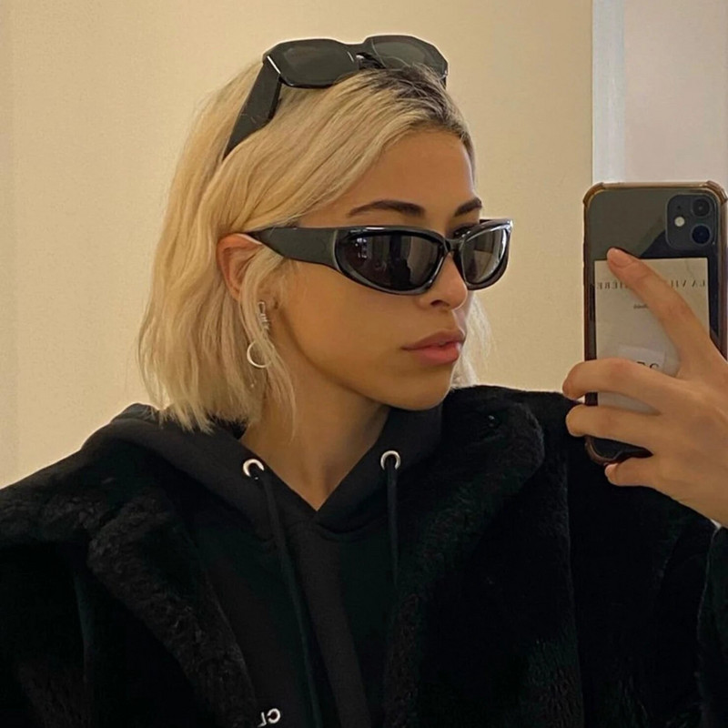 Модни слънчеви очила Wrap Around Cyber Y2K Дамски сребърни овални нюанси Спортни колоездене Слънчеви очила Естетични очила за мъже на открито