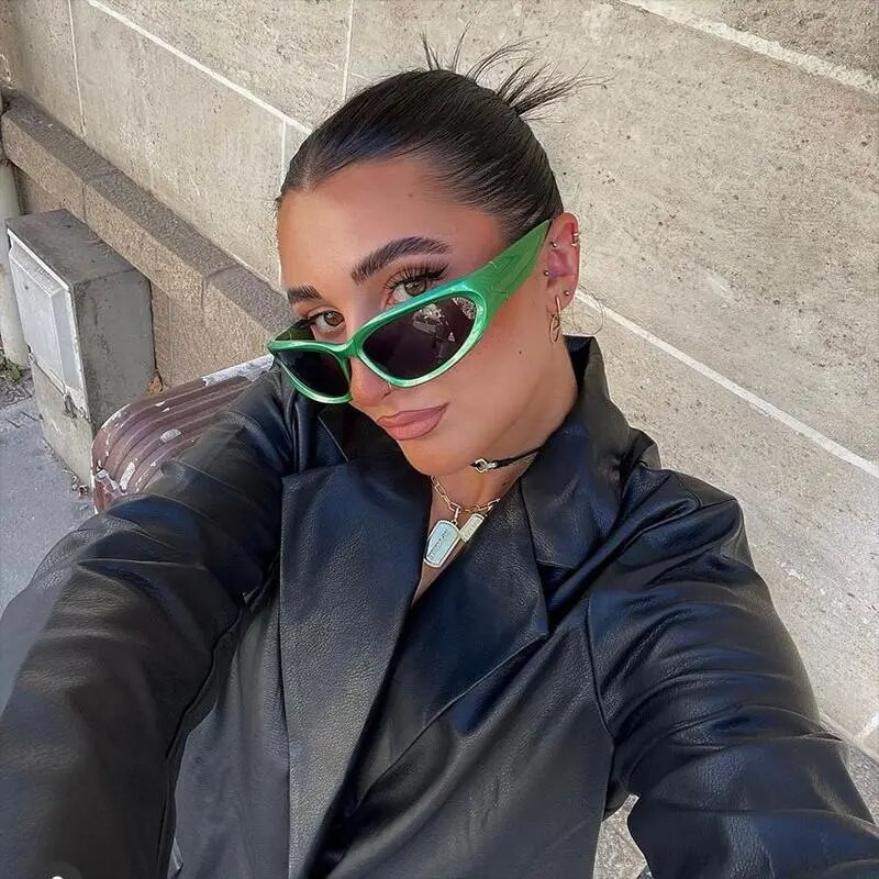 Модни слънчеви очила Wrap Around Cyber Y2K Дамски сребърни овални нюанси Спортни колоездене Слънчеви очила Естетични очила за мъже на открито