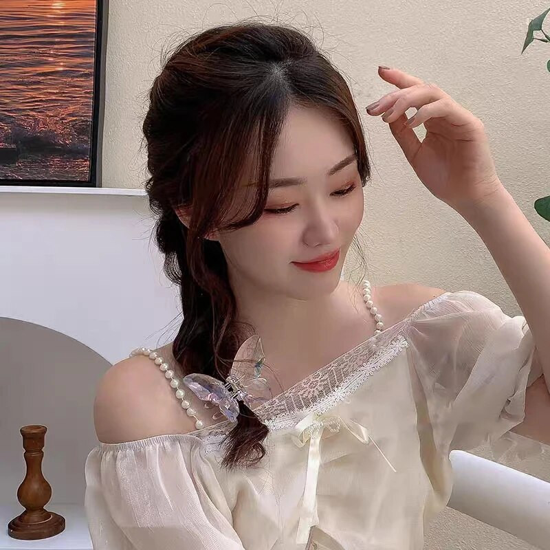 Πολύχρωμο κλιπ μαλλιών πεταλούδα μαργαριτάρι Γυναικεία γλυκά μοντέρνα μαλλιά νύχια καβούρια ακρυλικά γεωμετρικά καλύμματα κεφαλής Barrettes