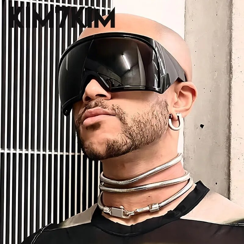 Извънгабаритна маска Пънк очила слънчеви очила Жени Мъже 2023 Тенденция Y2k Спортни слънчеви очила Женски ретро 2000's Shield One Piece Sunglasses