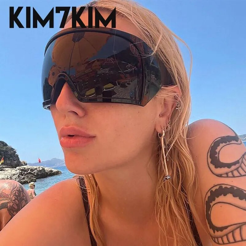 Извънгабаритна маска Пънк очила слънчеви очила Жени Мъже 2023 Тенденция Y2k Спортни слънчеви очила Женски ретро 2000's Shield One Piece Sunglasses