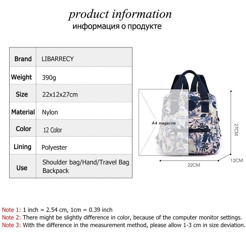 Ženski ruksak s dizajnom cvjetnog uzorka Višenamjenska visokokvalitetna najlonska ženska torba na rame Nove ženske torbe protiv krađe Sac Femme