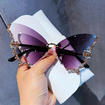Луксозни слънчеви очила Diamond Butterfly Дамска марка Y2K Vintage Големи слънчеви очила без рамки Дамски очила