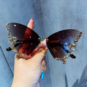 Πολυτελή Diamond Butterfly Γυναικεία γυαλιά ηλίου Brand Y2K Vintage Rimless Γυναικεία γυαλιά ηλίου μεγάλου μεγέθους