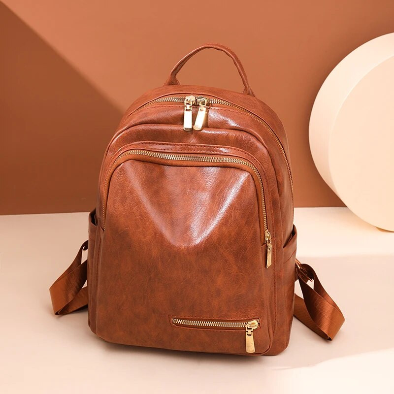 Γυναικείο δερμάτινο σακίδιο πλάτης designer Style Υψηλής ποιότητας ρετρό μονόχρωμο σχολικές τσάντες casual γυναικεία τσάντα πλάτης