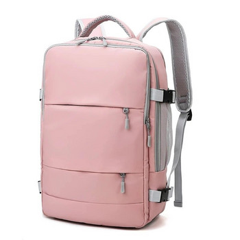 Розова дамска раница за пътуване, водоотблъскваща, анти-кражба, стилна ежедневна чанта с каишка за багаж и USB порт за зареждане раница