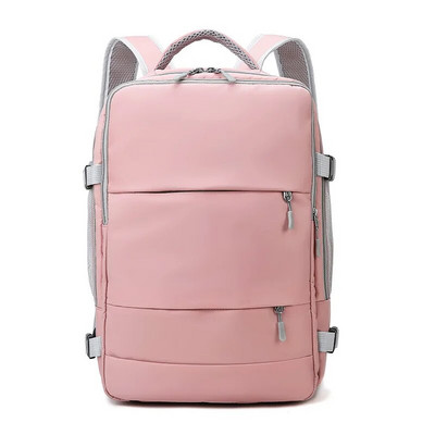 Розова дамска раница за пътуване, водоотблъскваща, анти-кражба, стилна ежедневна чанта с каишка за багаж и USB порт за зареждане раница