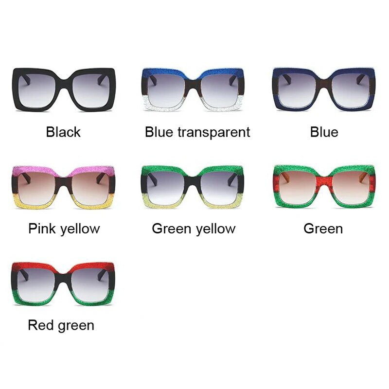 Suured ruudukujulised päikeseprillid Naine Bränd Disainer Läbipaistvad läätsed Päikeseprillid Naistele Kolmevärvilised Suure raamiga Peo prillid Oculos