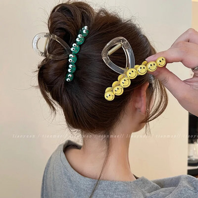 Fashion Smiley Face Hair Claw Girl Clip Hair Crab Ponytail πλεξούδα Μεγάλο κλιπ μαλλιών Claw Fashion πολυτελή γυναικεία αξεσουάρ μαλλιών