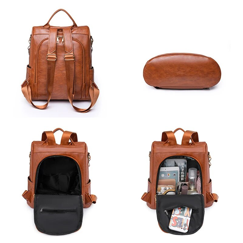 Γυναικεία ποιοτικά δερμάτινα σακίδια πλάτης Μόδα Αντικλεπτικά σακίδια πλάτης για γυναίκες 2022 Μπεζ χακί σχολική τσάντα Κορεάτικη Mochila Mujer Sac A Dos