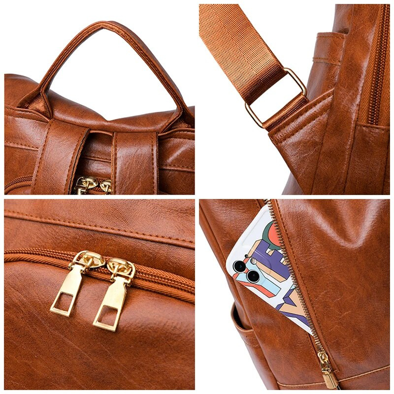 Γυναικεία ποιοτικά δερμάτινα σακίδια πλάτης Μόδα Αντικλεπτικά σακίδια πλάτης για γυναίκες 2022 Μπεζ χακί σχολική τσάντα Κορεάτικη Mochila Mujer Sac A Dos