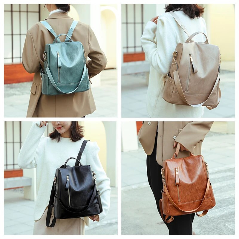 Γυναικεία ποιοτικά δερμάτινα σακίδια πλάτης Μόδα Αντικλεπτικά σακίδια πλάτης για γυναίκες 2022 Μπεζ χακί σχολική τσάντα Κορεάτικη Mochila Mujer Sac A Dos
