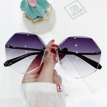 Γυαλιά ηλίου Octagonal Rimless Γυναικεία ρετρό μεταλλικά γυαλιά ηλίου Προστασία από υπεριώδη ακτινοβολία Νέα μόδα φακών κοπής Γυαλιά ηλίου UV400