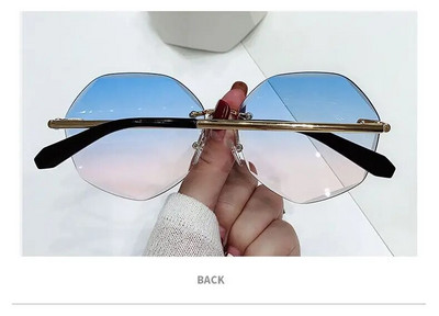Osmerokutne sunčane naočale bez okvira Ženske retro metalne sunčane naočale UV zaštita Nova moda Naočale s lećama UV400 Sunčane naočale
