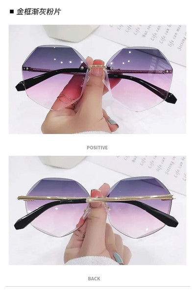 Osmerokutne sunčane naočale bez okvira Ženske retro metalne sunčane naočale UV zaštita Nova moda Naočale s lećama UV400 Sunčane naočale