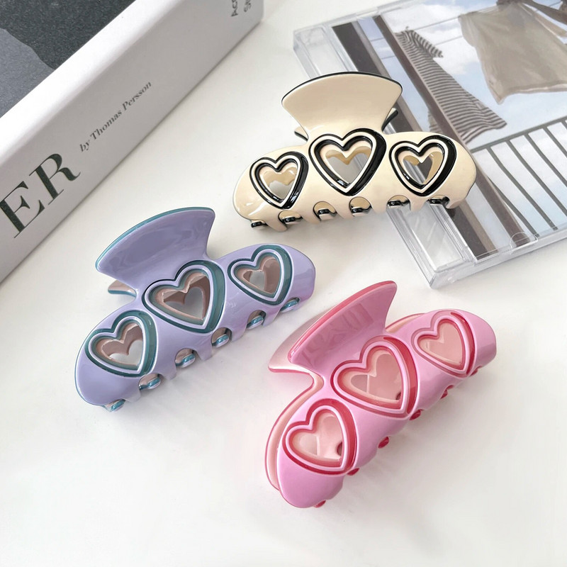 Moderns acetāta dobs sirds haizivs matu spīļskava sievietēm, meitenēm temperaments Vasaras zirgaste matu sprādzes matu aksesuāri