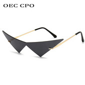 OEC CPO Oversized Cat eye Rimless Γυναικεία γυαλιά ηλίου μόδας One Piece Lens Γυαλιά ηλίου Γυναικεία τάση Triangle Eyewear Ανδρικά UV400