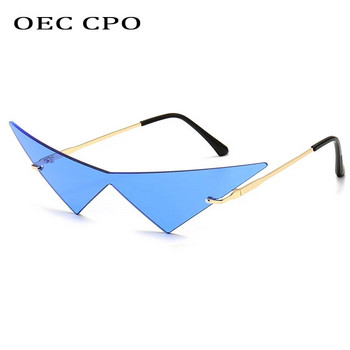 OEC CPO Oversized Cat eye Rimless Γυναικεία γυαλιά ηλίου μόδας One Piece Lens Γυαλιά ηλίου Γυναικεία τάση Triangle Eyewear Ανδρικά UV400