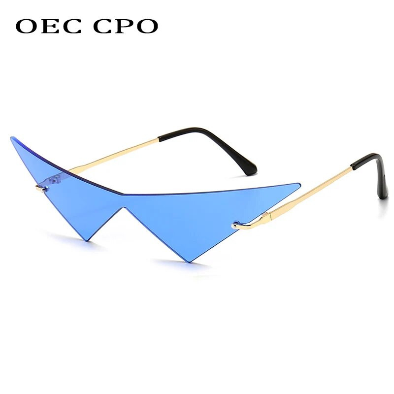 OEC CPO Oversized Cat eye Rimless Γυναικεία γυαλιά ηλίου μόδας One Piece Lens Γυαλιά ηλίου Γυναικεία τάση Triangle Eyewear Ανδρικά UV400
