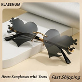 Fashion Love Heart akiniai nuo saulės su ašaromis Y2K Punk Peach Heart berėmiai vienetiniai akiniai nuo saulės be rėmelių raudoni rožiniai geltoni lęšių atspalviai