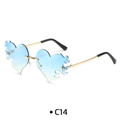 Fashion Love Heart akiniai nuo saulės su ašaromis Y2K Punk Peach Heart berėmiai vienetiniai akiniai nuo saulės be rėmelių raudoni rožiniai geltoni lęšių atspalviai