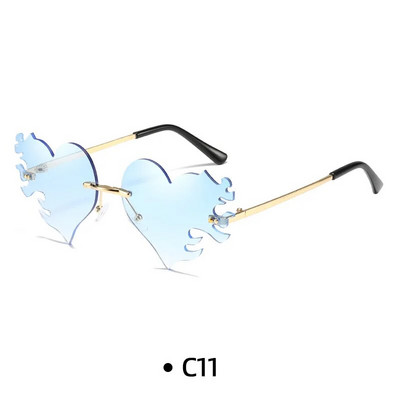 Fashion Love Heart akiniai nuo saulės su ašaromis Y2K Punk Peach Heart berėmiai vienetiniai akiniai nuo saulės be rėmelių raudoni rožiniai geltoni lęšių atspalviai